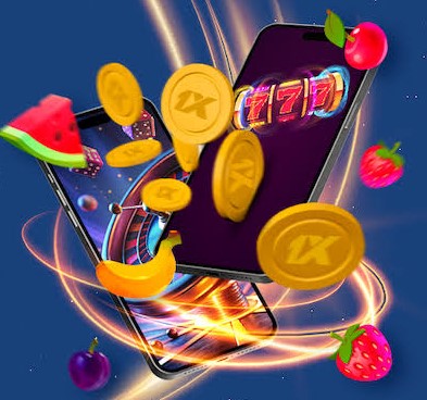 Mobile slot gaming artwork with coins and fruit